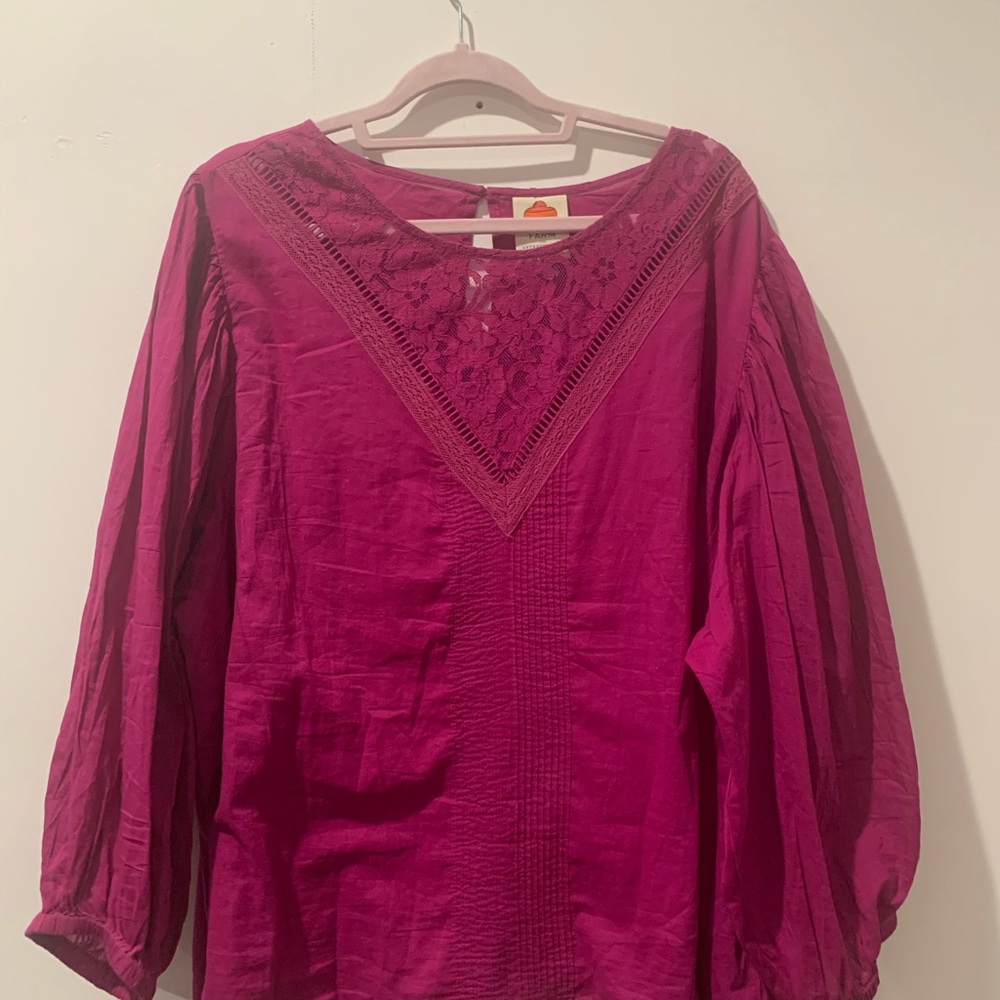 FARM Rio/Anthropology Magenta Lace Detail Blouse
